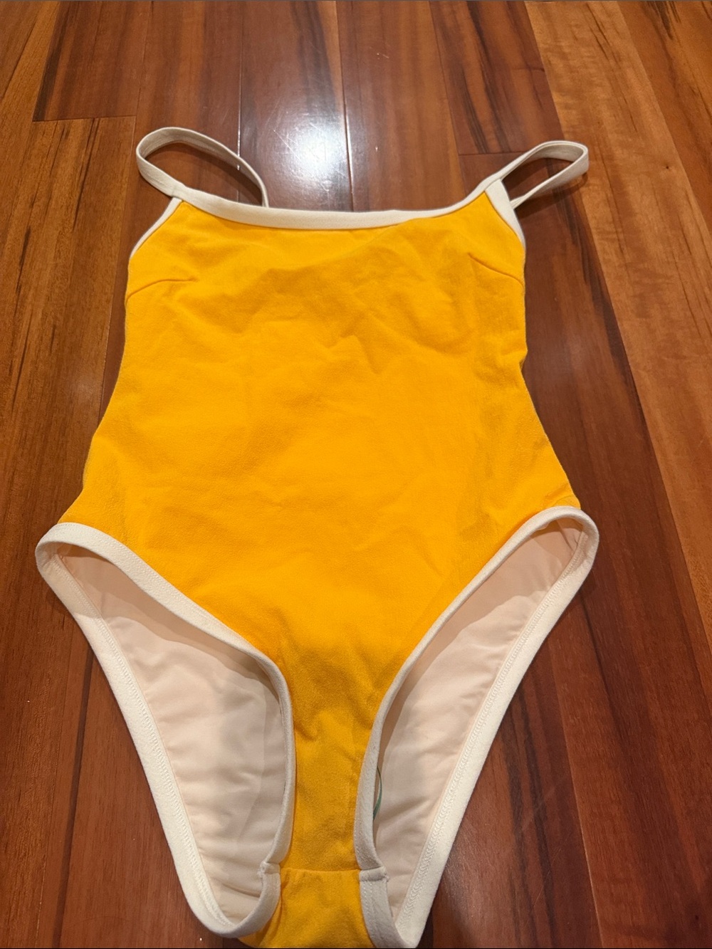 Yellow One-Piece Swimsuit with White Trim